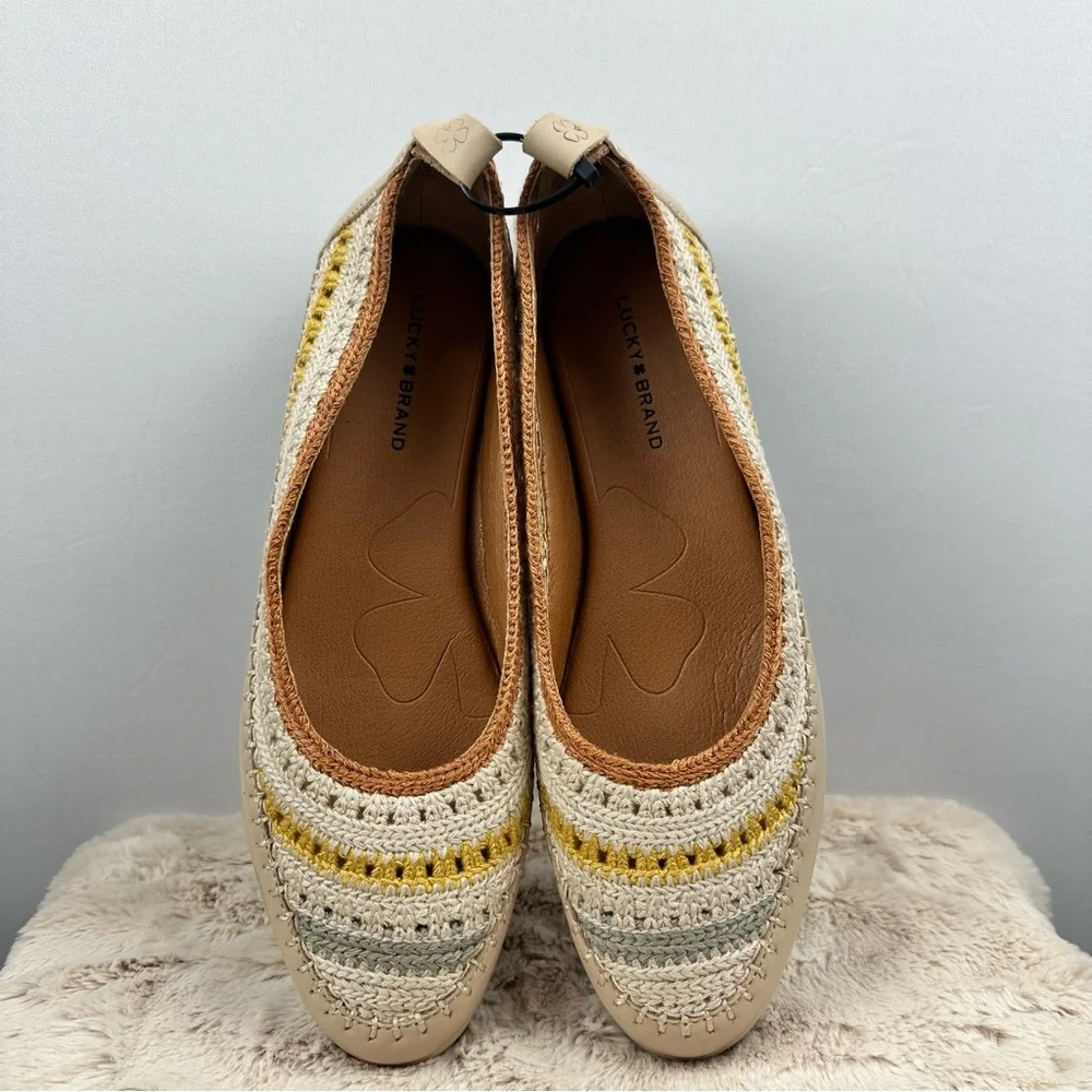 Lucky Brand Woven Ballet Flats Neutral Boho Striped Sz 9.5